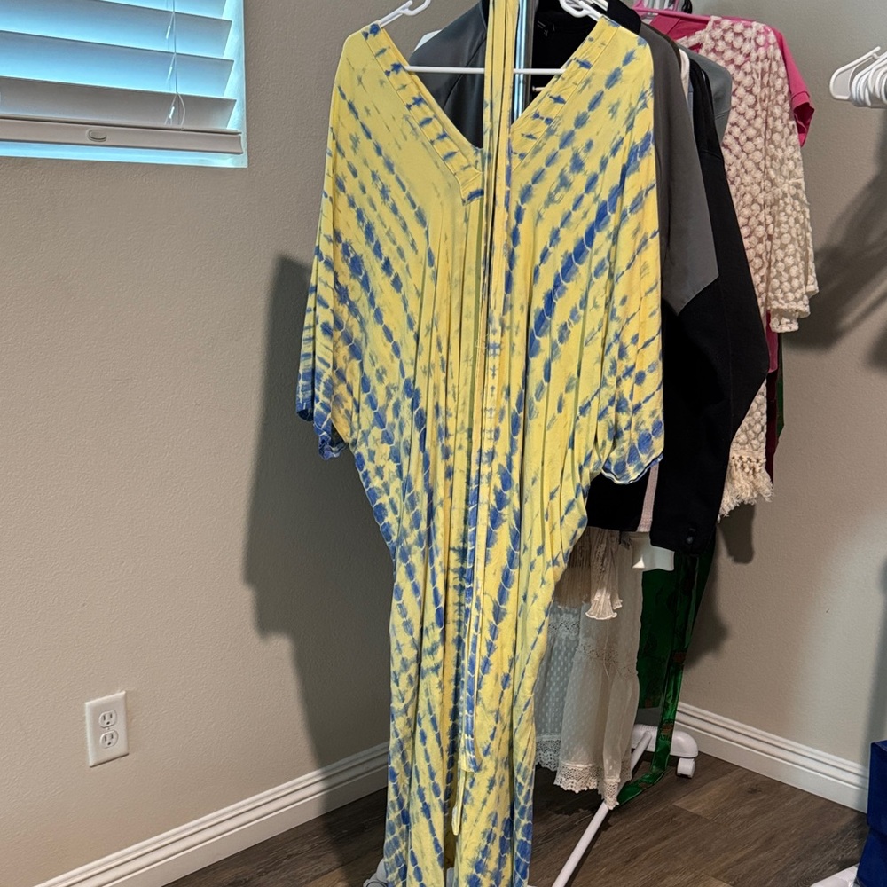 Yellow and Blue Tie-Dye Kaftan